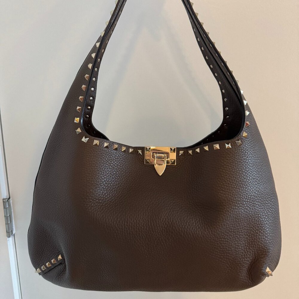 Valentino Rockstud Large Hobo Bag Brown